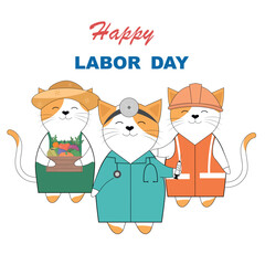 Fototapeta premium Cute cat celebrate labor day cartoon icon vector