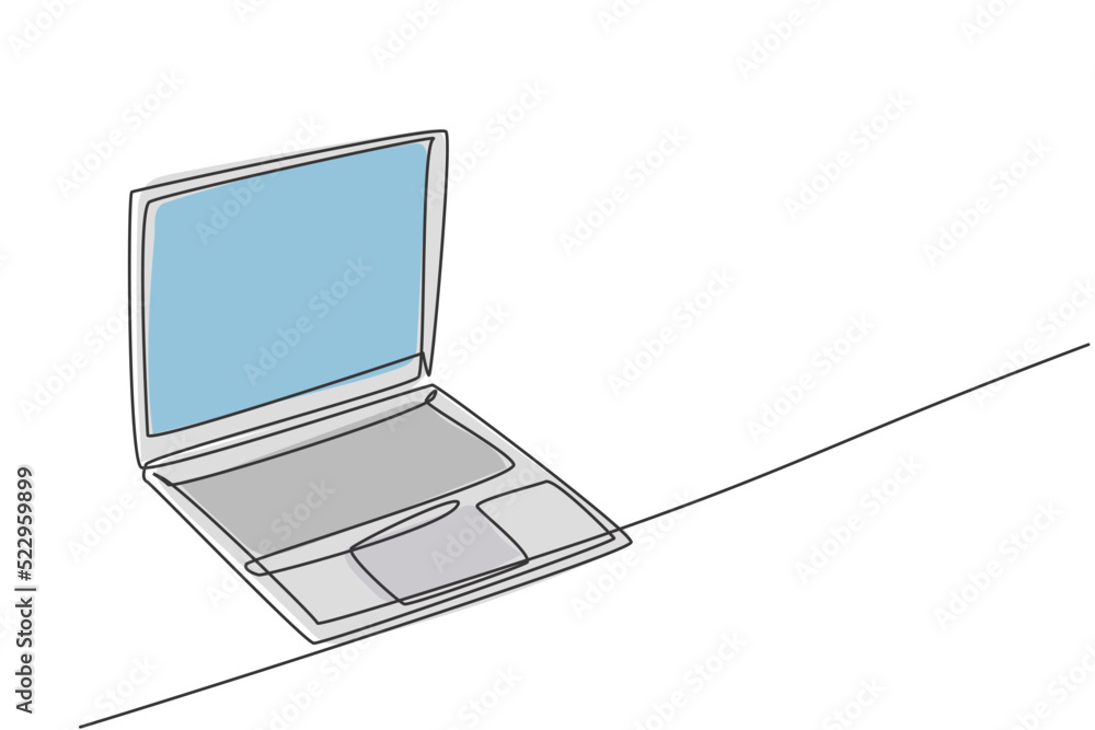 Poster one continuous line drawing of laptop unit for working at home. electricity computer for small busin