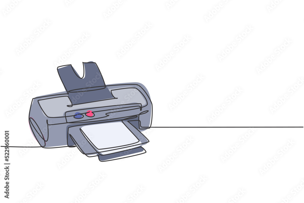 Aufkleber one single line drawing of digital printer for company business printing needs. electricity small ho