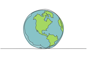 Round earth globe. Continuous one line drawing of world map minimalist vector illustration design on white background. Simple line draw modern graphic style. Hand drawn graphic concept for education