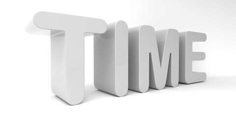 Time 3d word, illustration for poster, white render