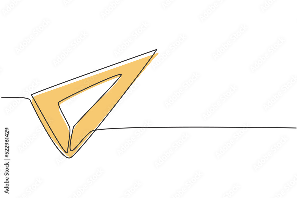 Poster continuous one line drawing stainless triangle ruler. measurement tool to measure length. back to sc
