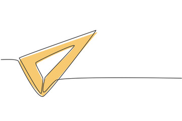 Continuous one line drawing stainless triangle ruler. Measurement tool to measure length. Back to school hand drawn minimal concept. Single line draw design for education vector graphic illustration