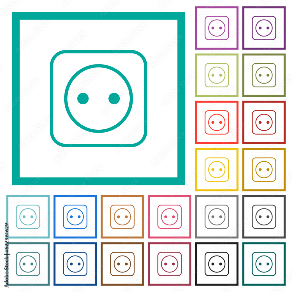 Poster electrical socket with one outlet outline flat color icons with quadrant frames