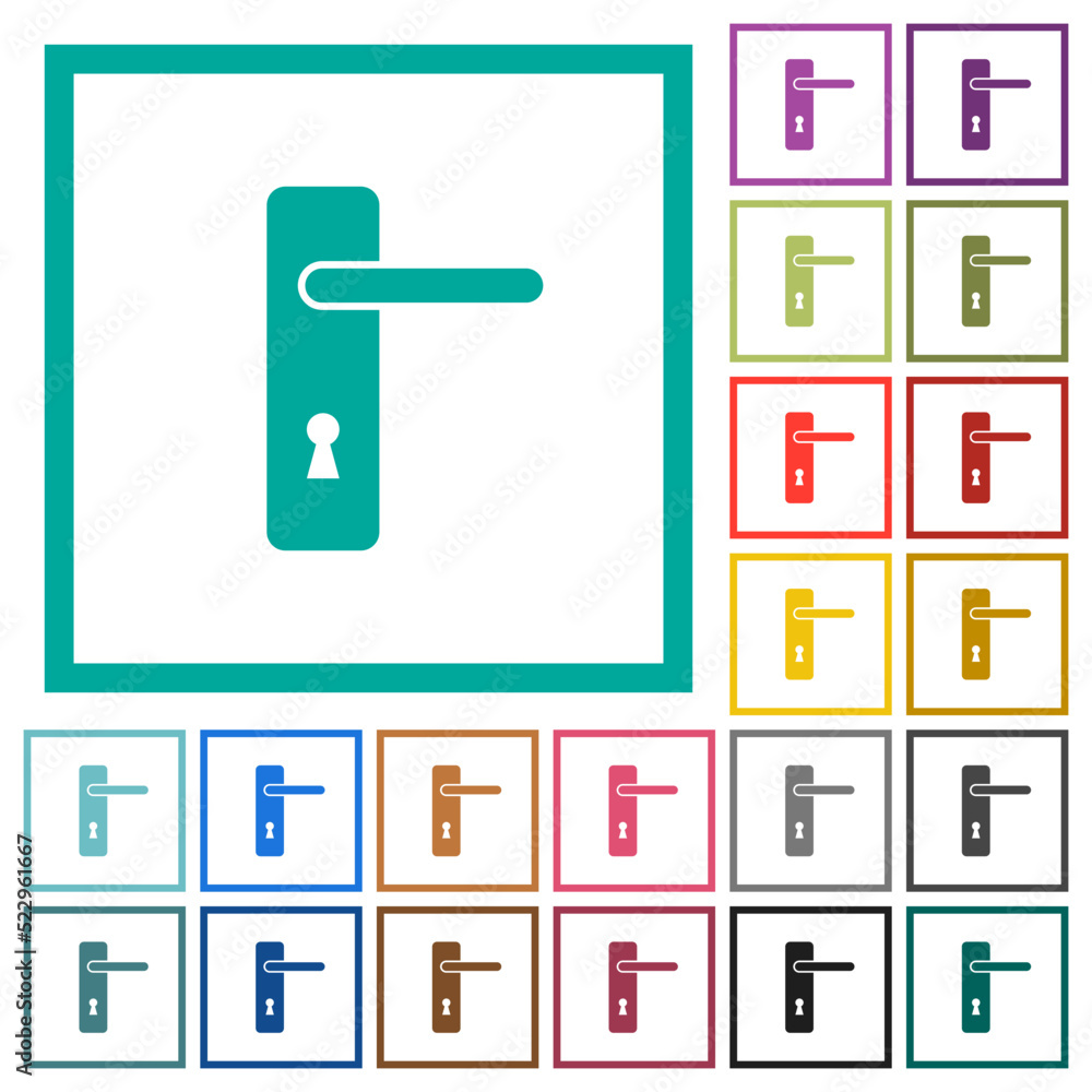 Poster right handed simple door handle flat color icons with quadrant frames
