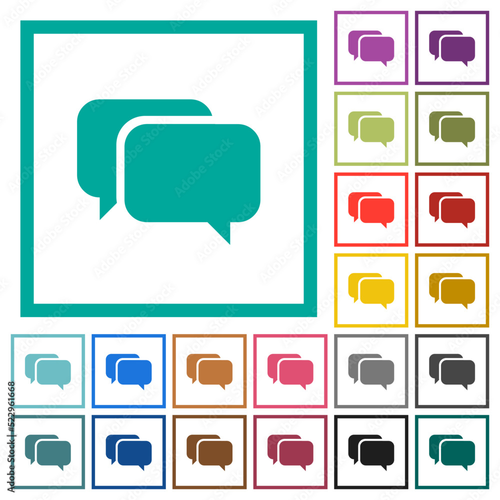 Poster two rounded square chat bubbles solid flat color icons with quadrant frames