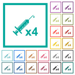 Fourth vaccine dose flat color icons with quadrant frames