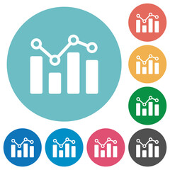Bar graph with circles and lines flat round icons