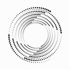 Halftone circular spiral logo set. Circular dotted isolated on the white background. Halftone fabric design. Halftone circle dots texture. Vector design element for various purposes.