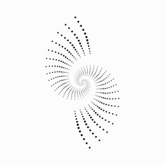 Halftone circular spiral logo set. Circular dotted isolated on the white background. Halftone fabric design. Halftone circle dots texture. Vector design element for various purposes.