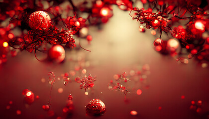 Obraz na płótnie Canvas 3D Render Merry Christmas HD Wallpaper with Abstract red fractal composition. Beautiful artwork seasonal illustration and copy space background.