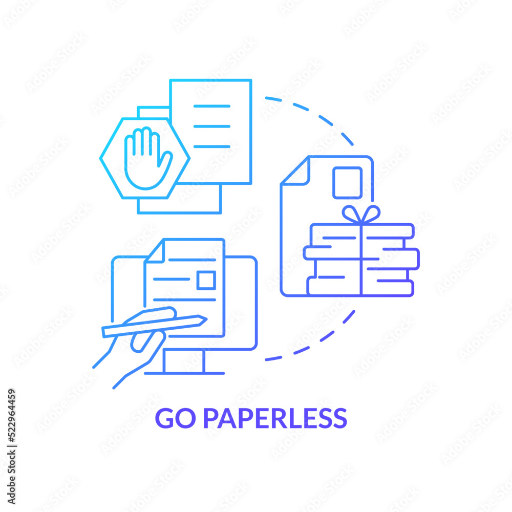 Poster go paperless blue gradient concept icon. digital documents. electronic tools. remote work productivi