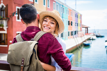 Young couple in Venice. Lifestyle travel moments in the beautiful italian city. Concepts about Venezia
