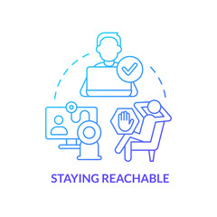 Staying reachable blue gradient concept icon. Teamwork process. Workplace locations and planning abstract idea thin line illustration. Isolated outline drawing. Myriad Pro-Bold font used