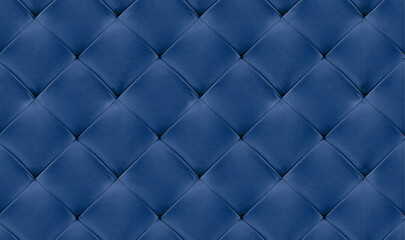 Blue natual leather background for the wall in the room. Interior design, headboards made of artificial leather, leatherette , furniture upholstery. Classic checkered pattern for furniture, headboard