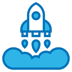 Launch startup deployment software development - blue icon