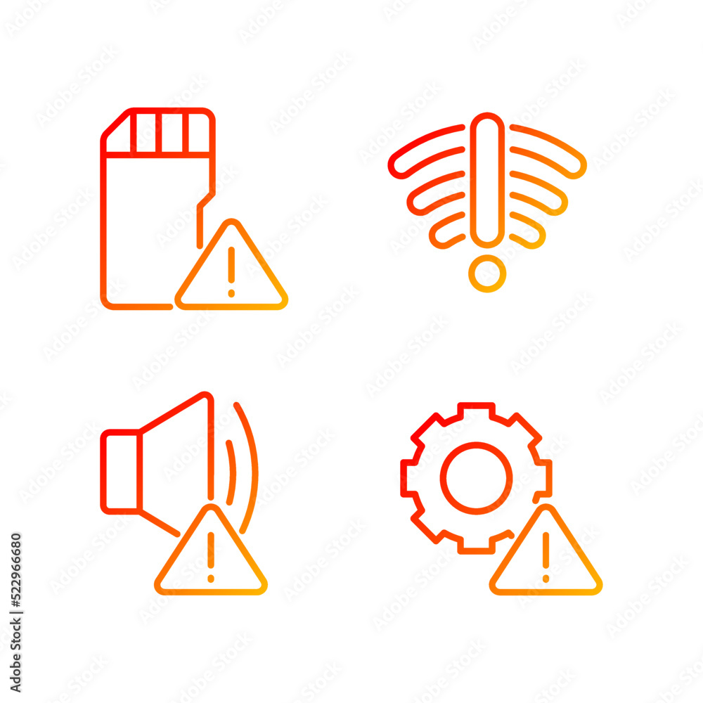Poster hardware issues pixel perfect gradient linear vector icons set. storage capacity. isolated vector il