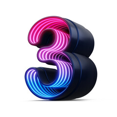 3d number with colorful neon light inside, 3d rendering - obrazy, fototapety, plakaty