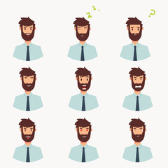 businessman character with expressive faces Vector illustration