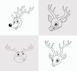 A set of deer head coloring book for kids antistress hand drawn zentangle deer vector illustration