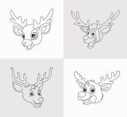 A set of deer head coloring book for kids antistress hand drawn zentangle deer vector illustration