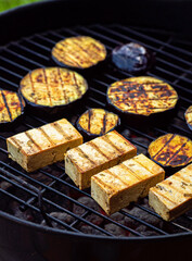 grilled tofu with sauce and herbs
