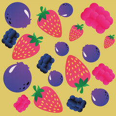 Berry group pattern strawberry blackberry cranberry blueberry illustrator background 