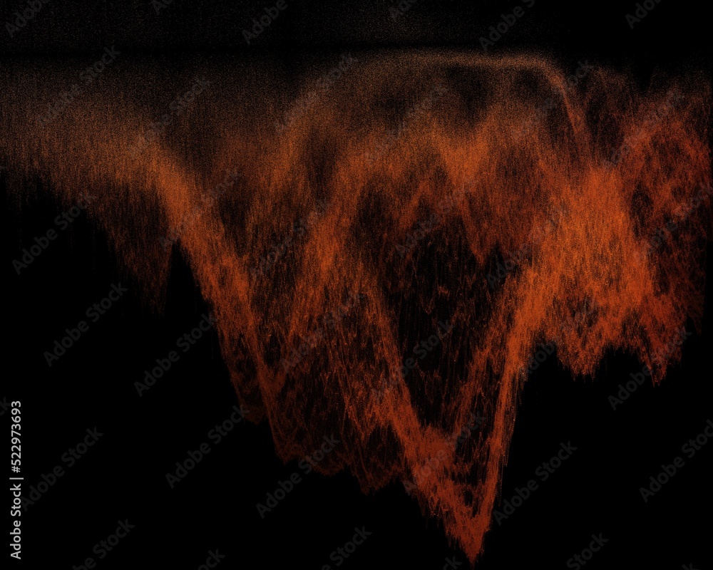 Poster pattern and design black fractal on a plain bright orange coloured background 3d design