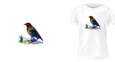 t shirt design concept, a colorful Starling bird