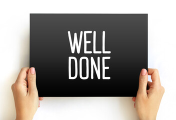 Well Done text on card, concept background