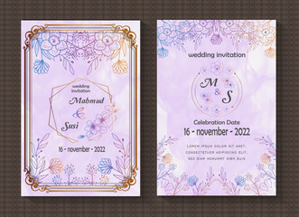 beautiful and luxurious wedding invitation card template, border pattern frame design, flower and leaf line decoration