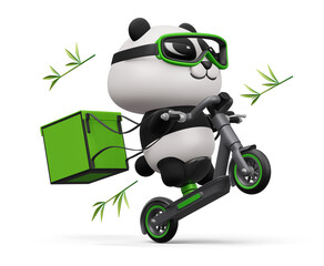 Cute Panda riding scooter, panda delivery, 3d rendering © Thanasantipan