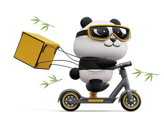 Cute Panda riding scooter, panda delivery, 3d rendering © Thanasantipan