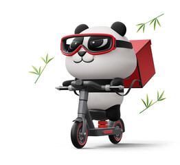 Cute Panda riding scooter, panda delivery, 3d rendering © Thanasantipan
