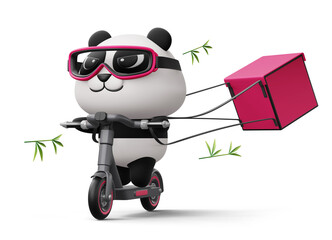 Cute Panda riding scooter, panda delivery, 3d rendering © Thanasantipan
