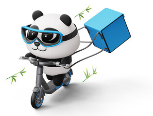 Cute Panda riding scooter, panda delivery, 3d rendering © Thanasantipan