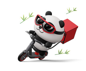 Cute Panda riding scooter, panda delivery, 3d rendering © Thanasantipan