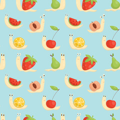 Pattern with snails with fruit houses
