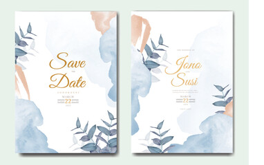 Hand painted watercolor Leaves wedding invitation template  