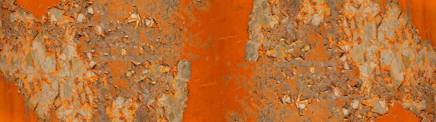 Abstract orange colored peeling rusty metal steel aged weathered wall - Grunge rust aged background...