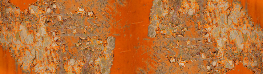 Abstract orange colored peeling rusty metal steel aged weathered wall - Grunge rust aged background...