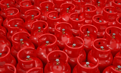 Lots of red gas cylinders , 3d render
