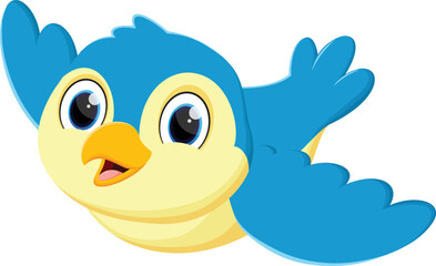 Cute blue bird flying cartoon isolated on white background