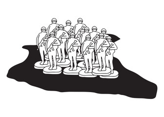 black and white. soldiers on the island. black and white vector icon, illustration. army. war. sketch. 
symbol