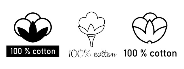 Natural organic flower cotton set, hand drawn labels and badges , 100 percent text lettering
