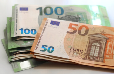 Euro bills or banknotes 100 and 50 Euros