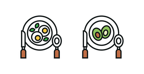vector illustration. breakfast. avocado and eggs. knife and spoon. a plate of food. lunch. icon. set, tableware