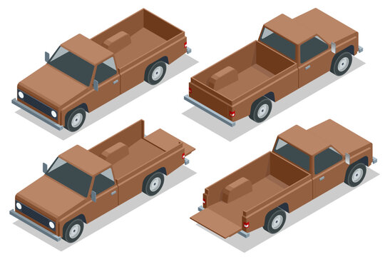 Isometric Farmer Pickup Truck, Car Pickup Icon, Old Farm Trucks