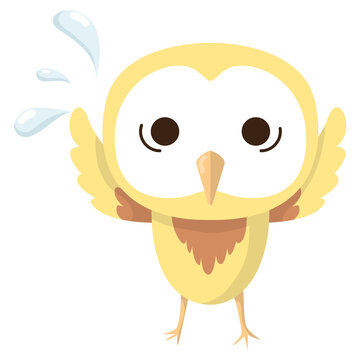 exited owl character, yellow bird cheerful action, animal's cartoon, transparent png