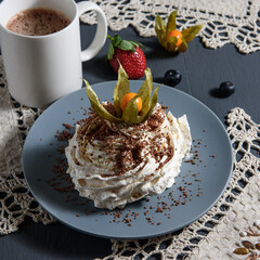 meringue dessert with coffee